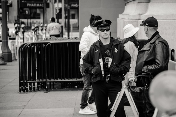 Policeman in a Crowded Area