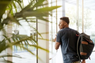 Student entering building 