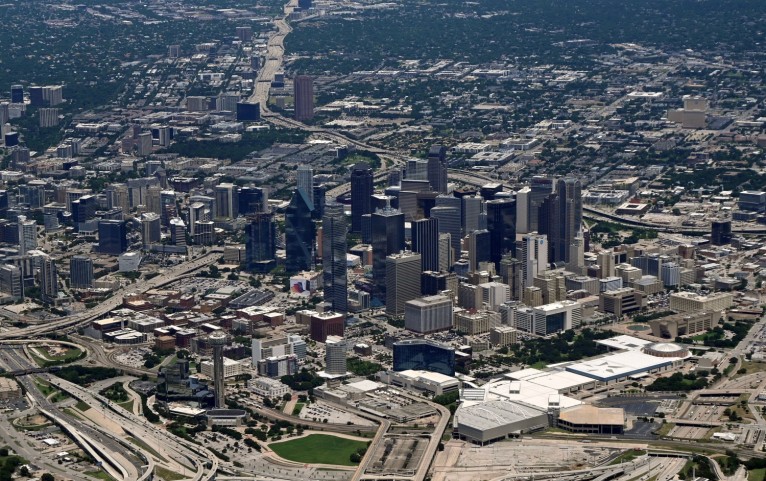 Aerial view of downtown Dallas, Texas, on June 10, 2019. 